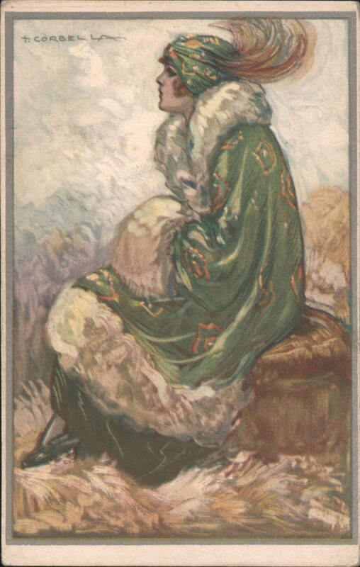 Woman in Green Turban and Fur Cloak by T. Corbella