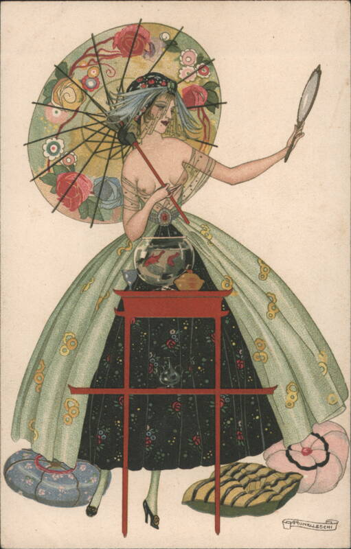 Woman with Parasol and Mirror, Art Nouveau Style by Brunelleschi