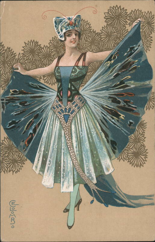 Woman in Art Nouveau Butterfly Costume E. Colombo