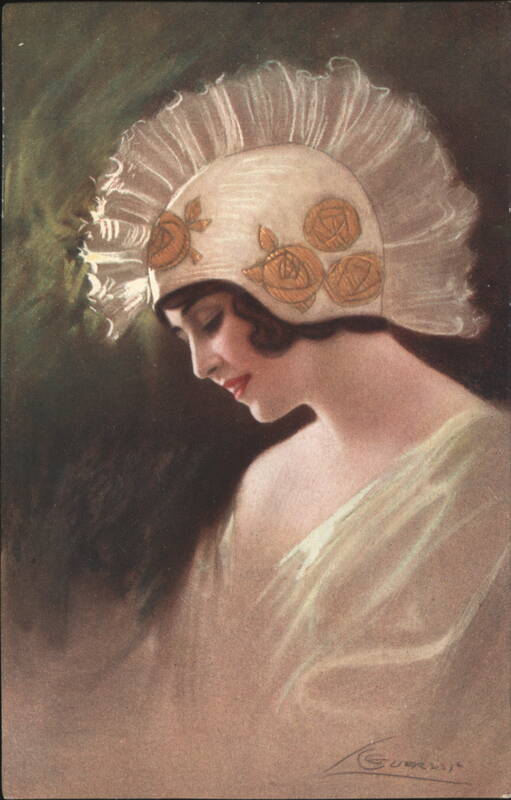 Guerreschi - Woman in Ruffled Hat with Roses Artist Signed