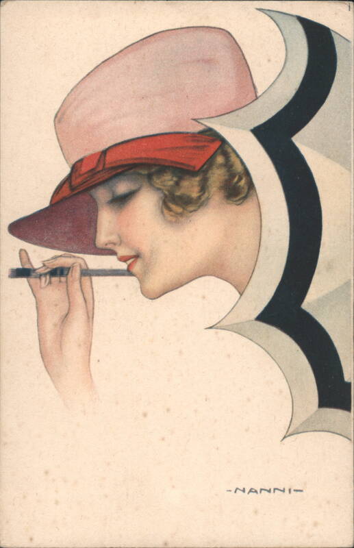 Woman in Pink Hat with Cigarette Holder Nanni Women