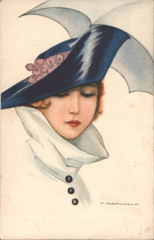 Woman in Blue Hat with Pink Flowers by NANNINI Women