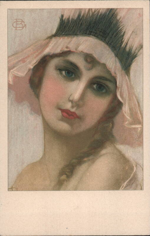 Portrait of a Woman with Pink Head Covering B.G. Women