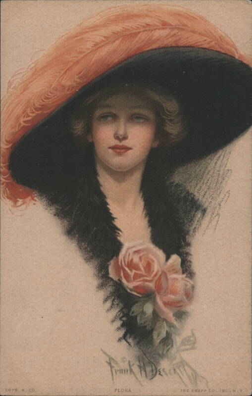 Flora, Woman in Large Feathered Hat with Roses by Frank H. Desch