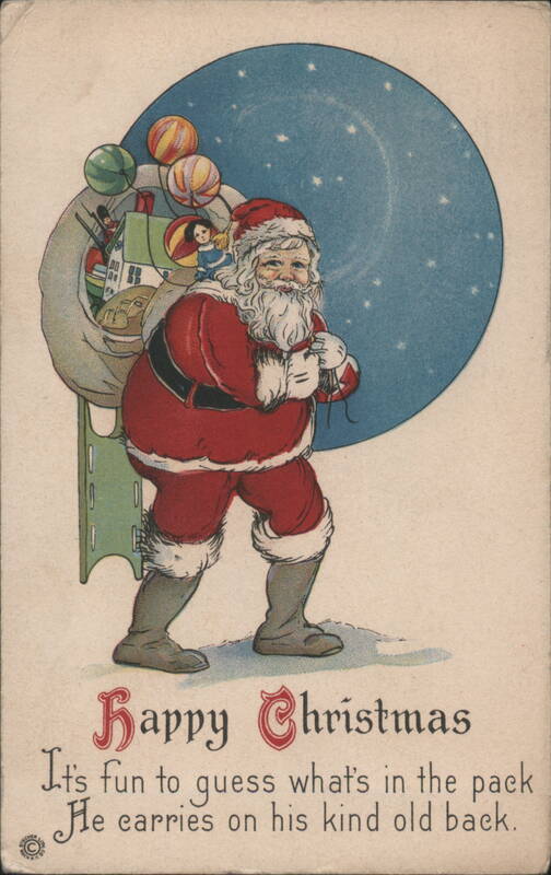 Happy Christmas Santa Claus with Sack of Toys