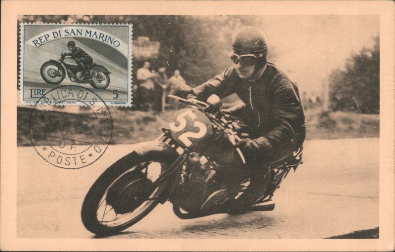 Motorcycle Racer with San Marino Stamp Motorcycles