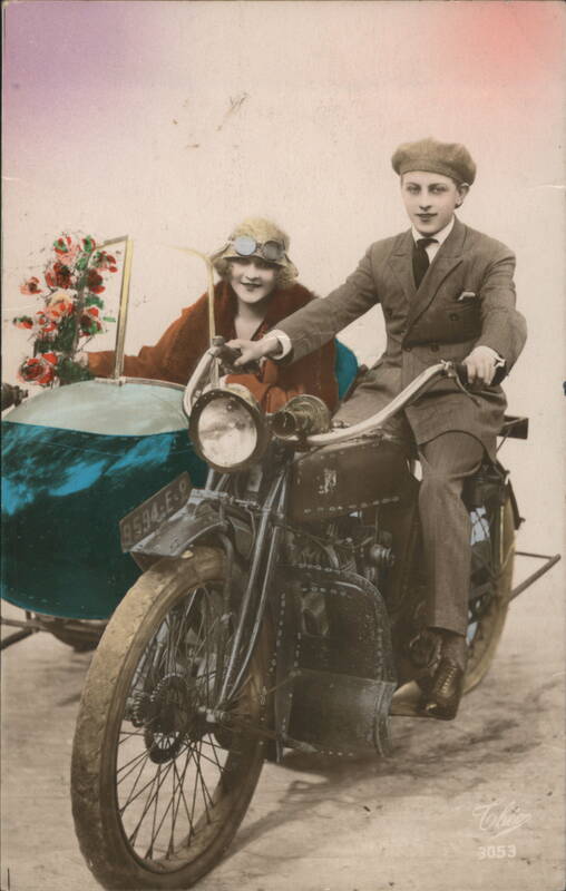 Couple on Motorcycle with Sidecar Elsenborn Belgium
