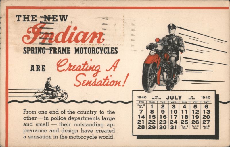 Rare 1940 Indian Spring Frame Motorcycles Police Specials