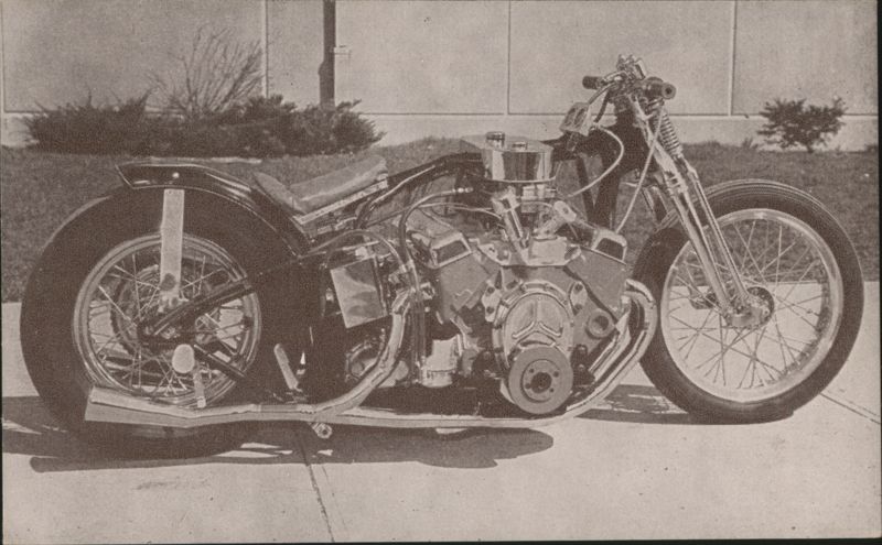 Chevy V-8 Engine Custom Motorcycle Drag Bike, 131 mph