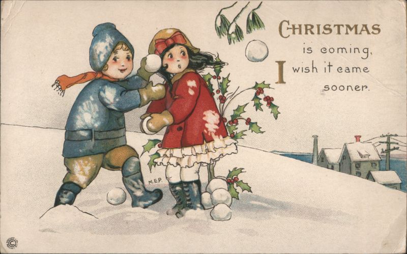 Children Playing in Snow, Christmas is Coming M.E.P.