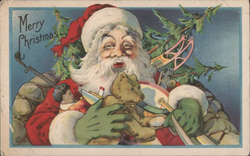 Santa Claus with Toys and Merry Christmas