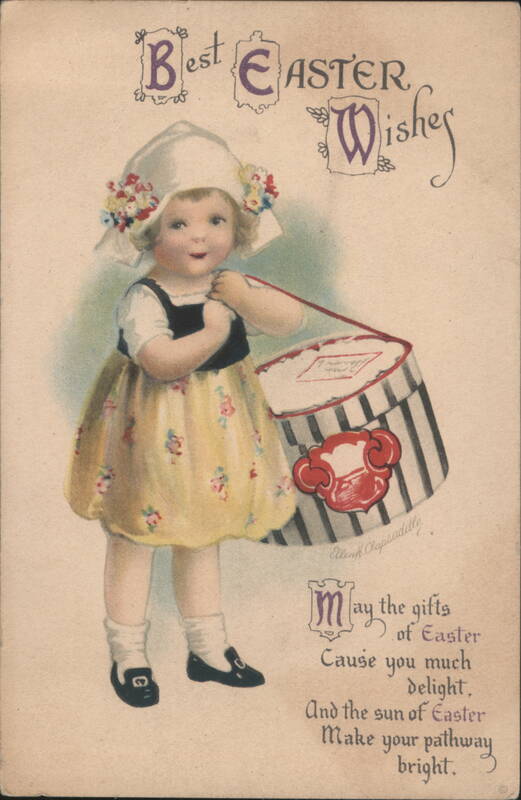 Best Easter Wishes Little Girl with Hatbox Ellen Clapsaddle