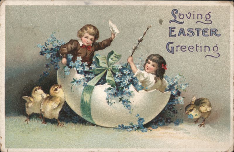 Loving Easter Greeting with Children, Chicks, and Flowers