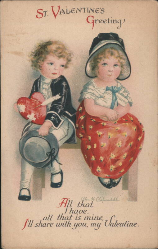 Children on Bench with Heart Box, Valentine's Greeting
