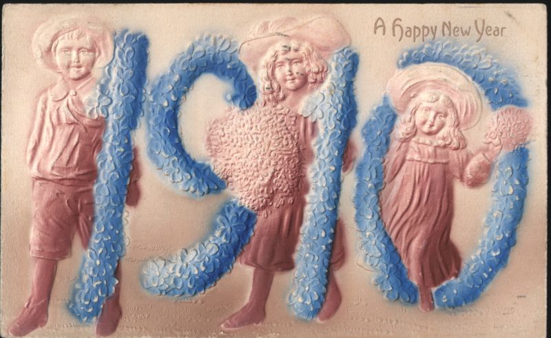 New Year 1910 Children Floral Wreaths