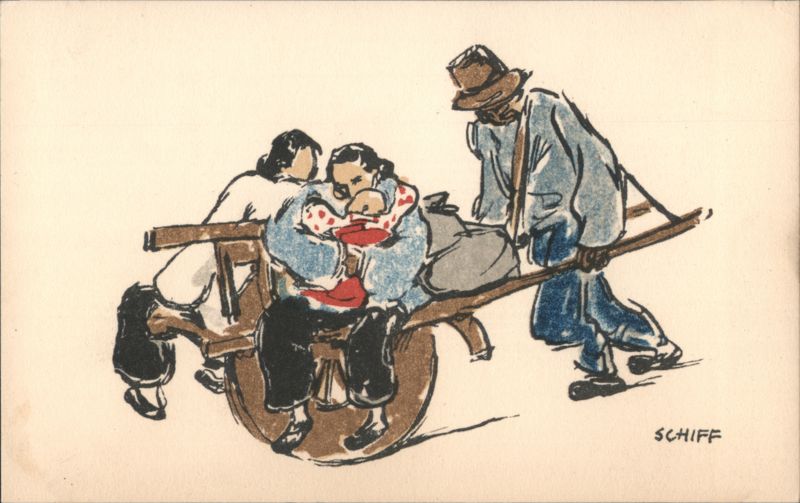 Chinese Family in Wheelbarrow China SCHIFF