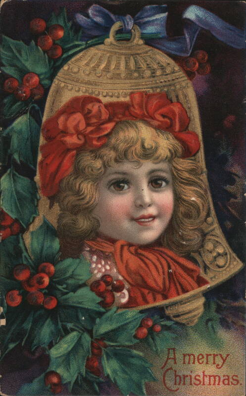 A Merry Christmas Girl in Bell with Holly