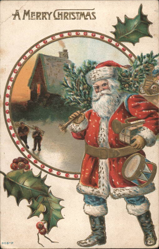 A Merry Christmas Santa Claus with Toys and Tree