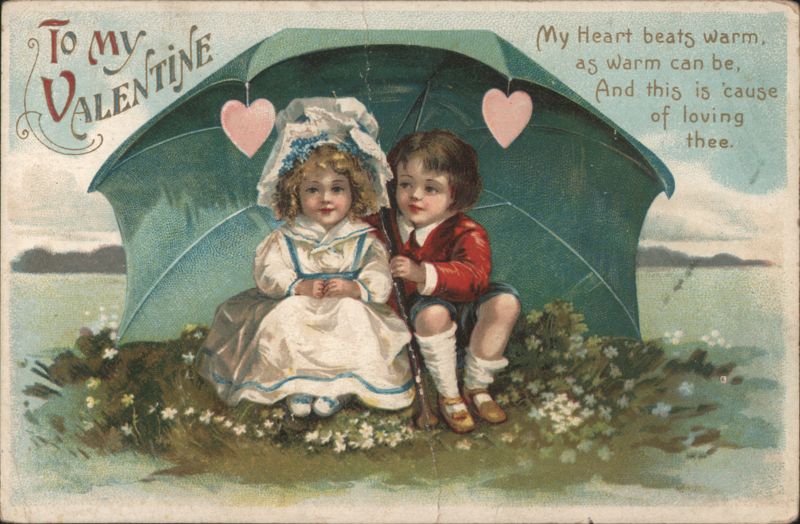 To My Valentine, Children Under Umbrella with Hearts