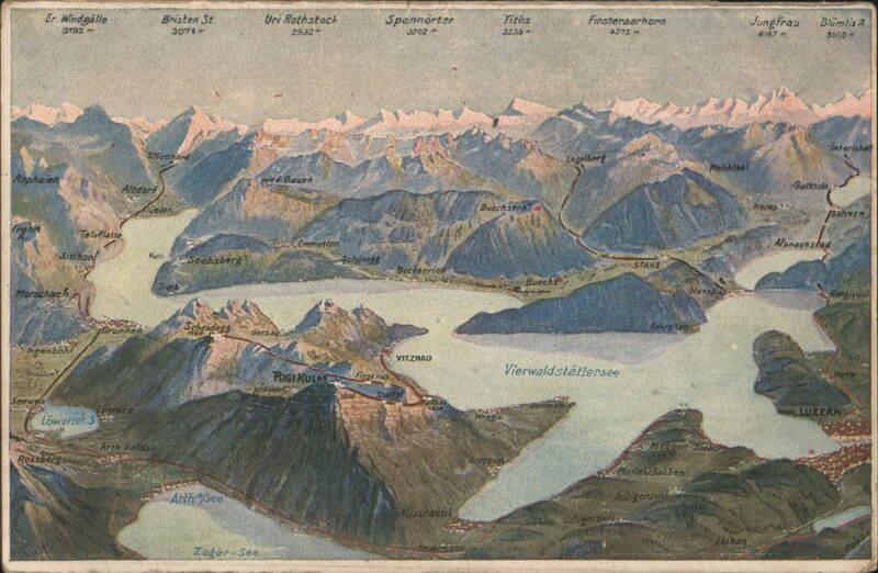 Panoramic View of Lake Lucerne and Rigi Mountains with Vitznau-Rigi Railway