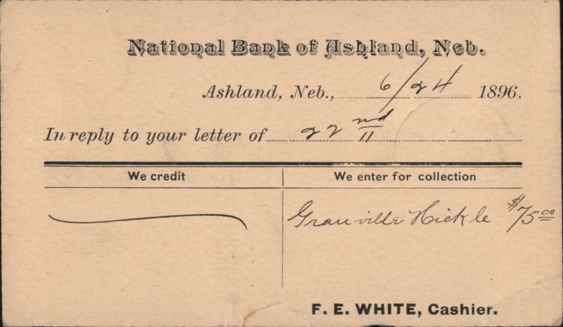 National Bank of Ashland, Neb. Granville Hickle Credit Nebraska