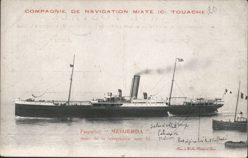 Compagnie de Navigation Mixte Paquebot MEDJERDA with Wireless Telegraphy