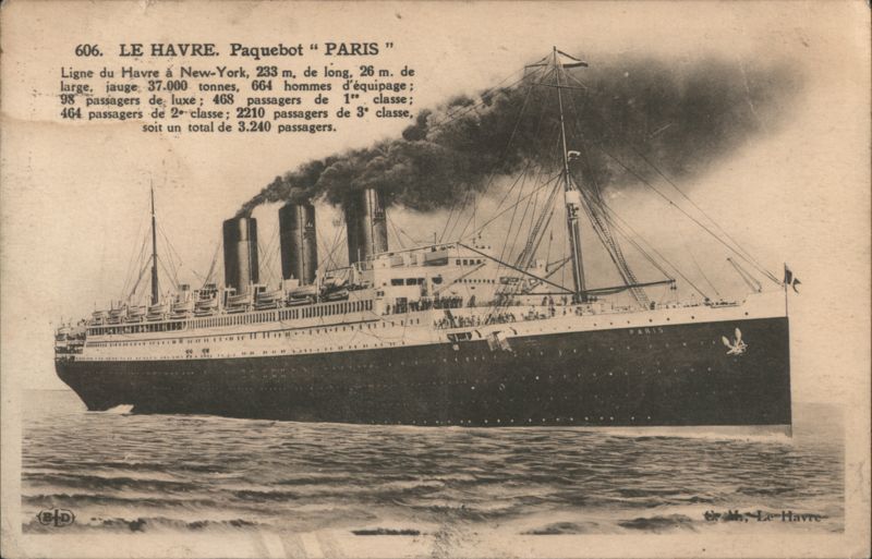 Ocean Liner PARIS Le Havre New York Route France