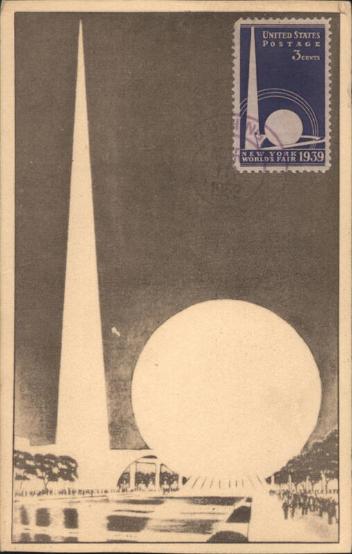 Trylon and Perisphere, New York World's Fair 1939 with Stamp