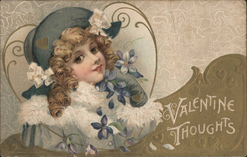 Valentine Thoughts, Girl in Hat with Flowers