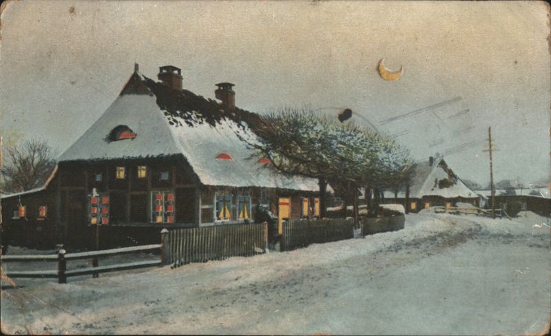 Snowy Village Night Scene, Christmas Greeting