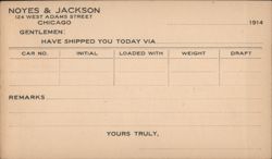 Noyes & Jackson Shipping Advice Form 1914 Postcard