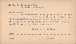 Ho-Mayde Bread Improver Form Letter Postcard