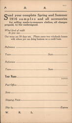 H. M. Marks & Co. 1916 Clothing Samples Order Form Postcard