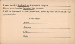 B. F. Goodrich Straight-Line Rubbers Inquiry Card Postcard