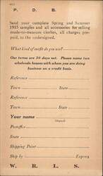 1915 Made-to-Measure Clothes Samples Order Form Postcard