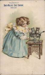Girl Playing with Kittens, Smith-Wallace Shoe Company Advertising Trade Card