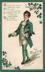 The Wearing of the Green, Irish Lad with Shamrocks Postcard