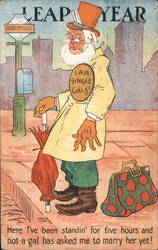 Leap Year Man with "I Am Single Gals!" Sign Postcard