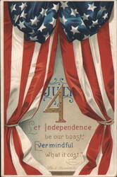 July 4th Patriotic Flag and Quote Postcard