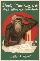 Monkey with Letter, Write it Now! Postcard