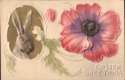 Easter Greetings with Bunny and Poppy Flower Postcard