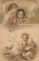 Angels and Baby Jesus with Doves Postcard