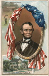 Abraham Lincoln Portrait, Birthplace & Springfield Home Postcard
