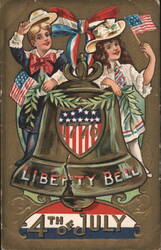 Patriotic Children with Liberty Bell, 4th of July Postcard
