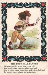 The Foot Ball Player Cartoon with Humorous Poem Postcard