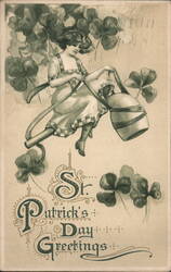 St. Patrick's Day Greetings Woman with Shamrocks Postcard
