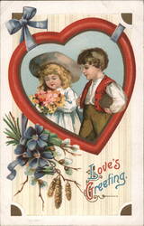 Love's Greeting with Children in Heart Frame Postcard