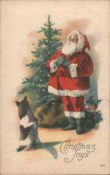 Christmas Toys Santa Claus and Dog Postcard
