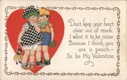 Children with Doll and Red Heart, Valentine's Day Poem Postcard