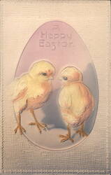 Happy Easter Chicks Embossed in Egg Shape Postcard